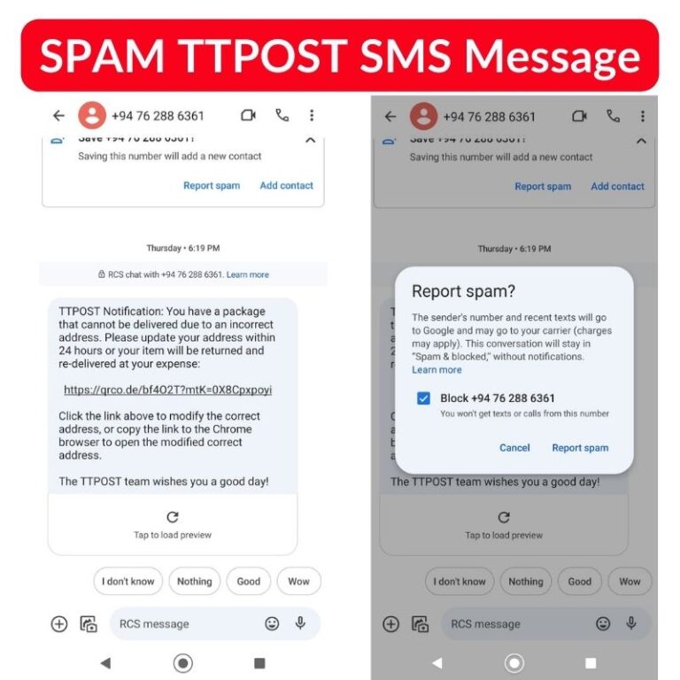 SPAM TTPOST SMS Mobile Phone Message