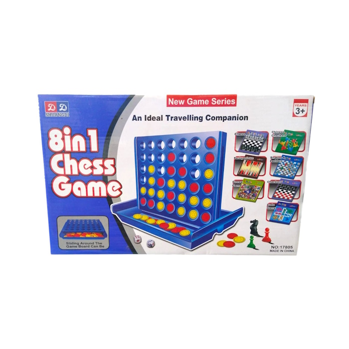 8 in 1 Children's Board Games Chess, Chinese, Checkers Draughts, Backgammon, Snakes and Ladders, Goose Game, Ludo